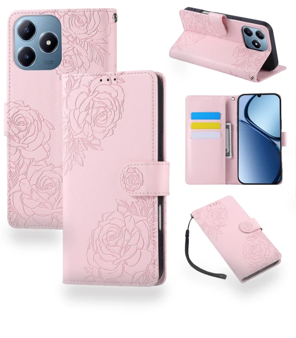 Rose Flower PU Leather Wallet Cover with 3 Card Slots/Wrist Strap — Phone Accessories, Smartwatch 2025