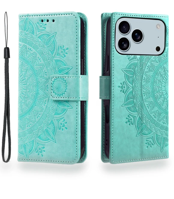 Stand Case Imprinted Totem PU Leather Wallet Phone Cover with Wrist Strap — Phone Accessories, Smartwatch 2025