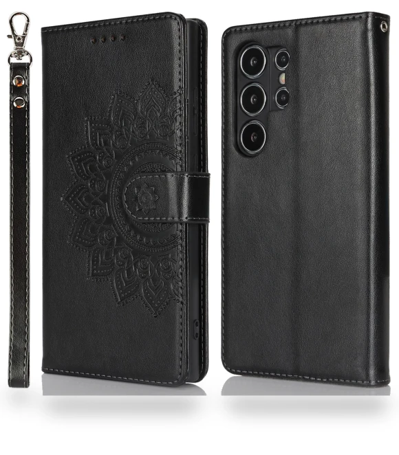 Stand Case Textured Leather Wallet Phone Cover with Strap — Phone Accessories, Smartwatch 2025