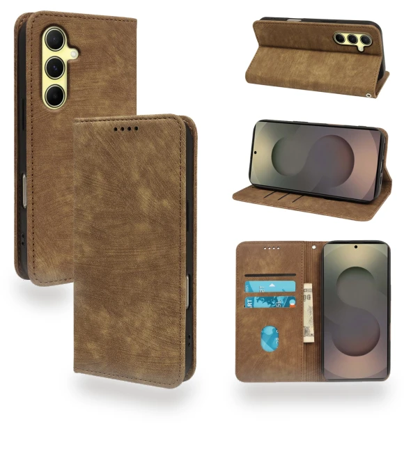 Strong Magnetic Leather Wallet Phone Cover with Striped Texture — Flip Cases, Smartwatch 2025