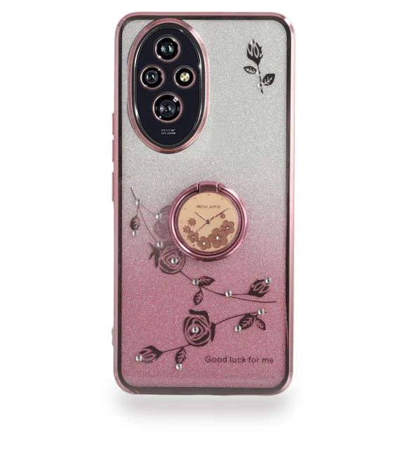For Honor 200 5G Case Ring Kickstand TPU Flowers Phone Cover Gradient Glitter Rose Gold — Phone Accessories, KADEM