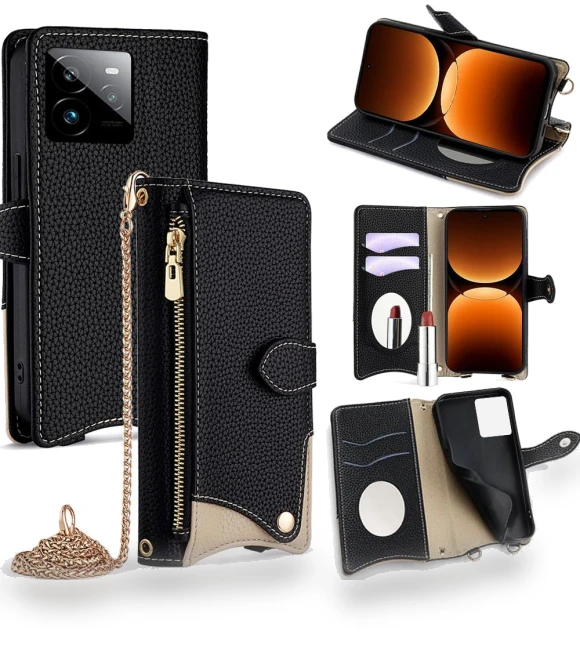 Leather Case Wallet Stand Cover with Chain Strap — Phone Accessories, Smartwatch 2025