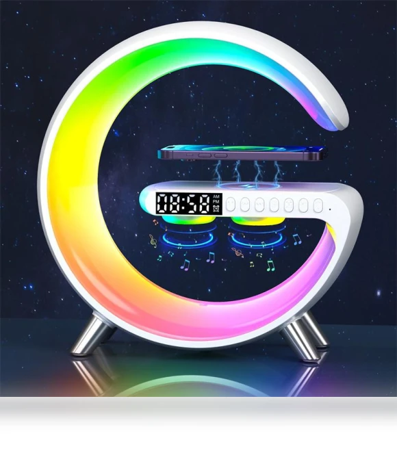 3-in-1 Bluetooth Speaker, Alarm Clock, Wireless Charger with LED Moon Lamp — Alarm, Melsya