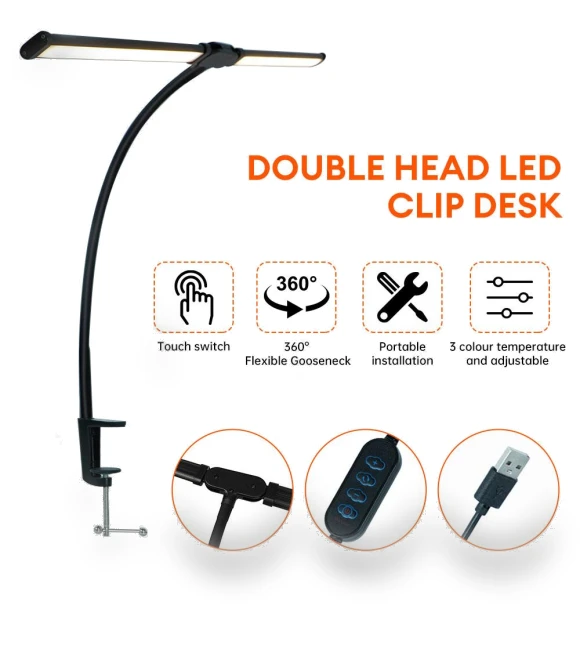 Double LED Desk Lamp with Clamp — Desk & Table Lighting, Refreshing Home