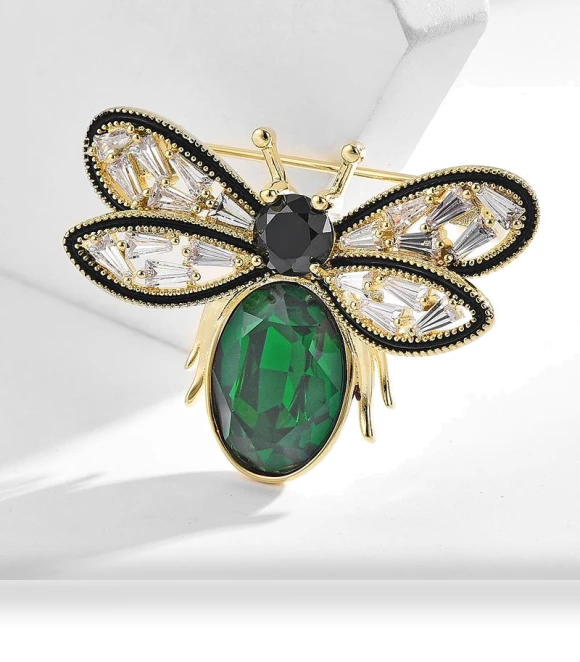 Smart Bee Brooch with Green Crystals — Pins & Brooches, To Be
