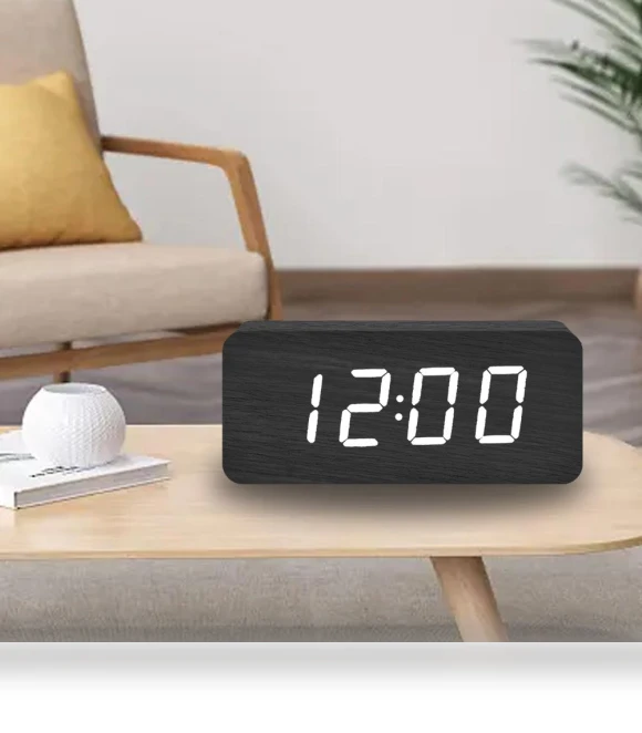 Wooden Digital Clock with LED Night Light — Clocks