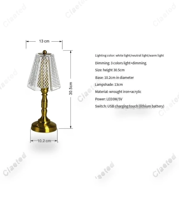 Vintage LED Touch Crystal Table Lamp — Desk & Table Lighting, Elegant Living House