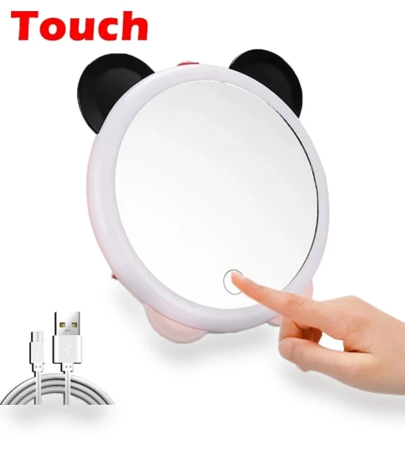 LED Cosmetic Mirror with 3 Lighting Modes — Handheld, Cozy Cottage-Relax