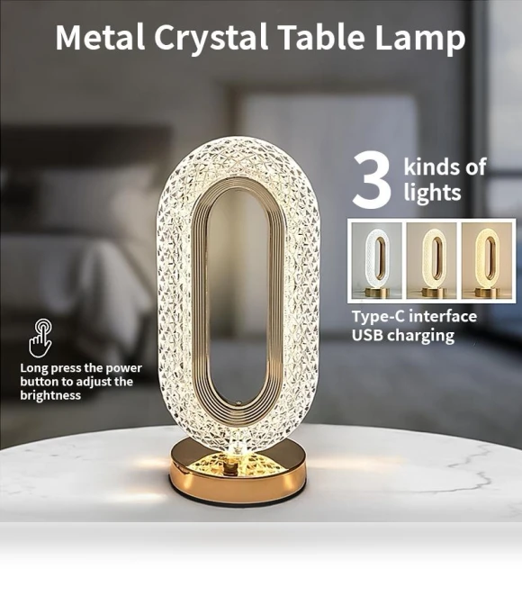 Modern Luxury Oval Crystal Table Lamp with Touch USB Display — Overhead Lighting, Build My Home