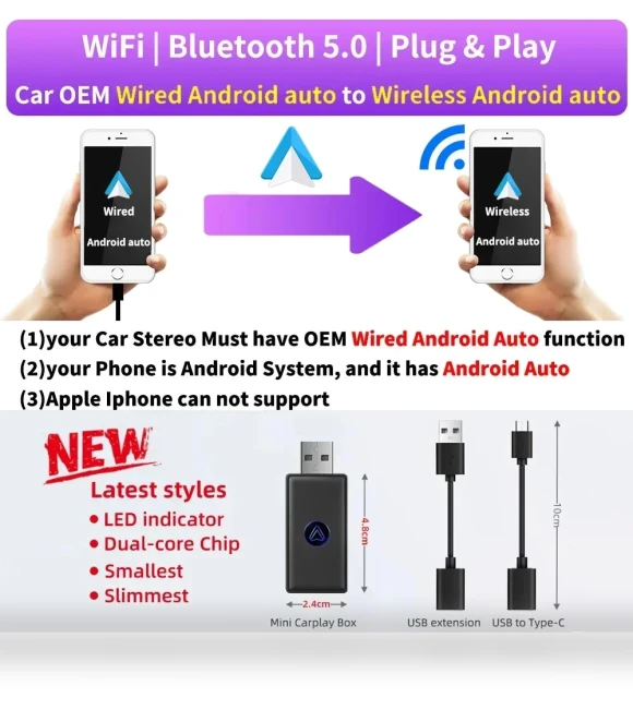 USB to Wireless Android Auto Adapter — Phone Accessories, JOHO