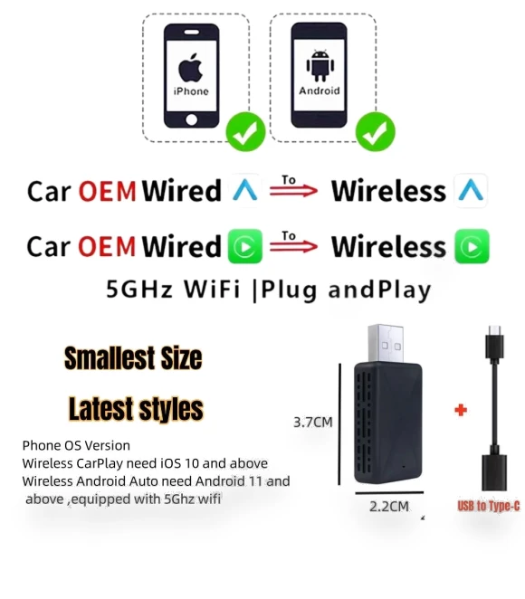 2-in-1 Wireless CarPlay Android Auto Adapter — Car Essentials, Happy Home Mall