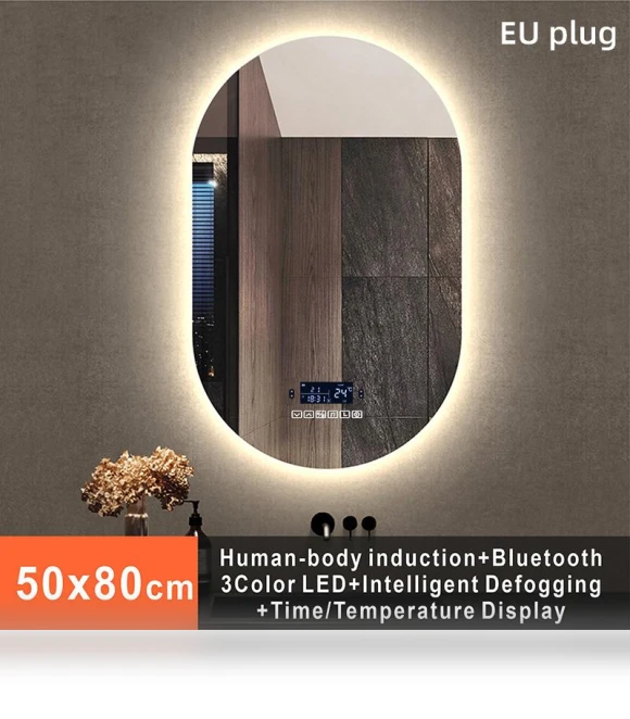 Smart LED Makeup Mirror with Bluetooth Speaker — Handheld, Vinde Home
