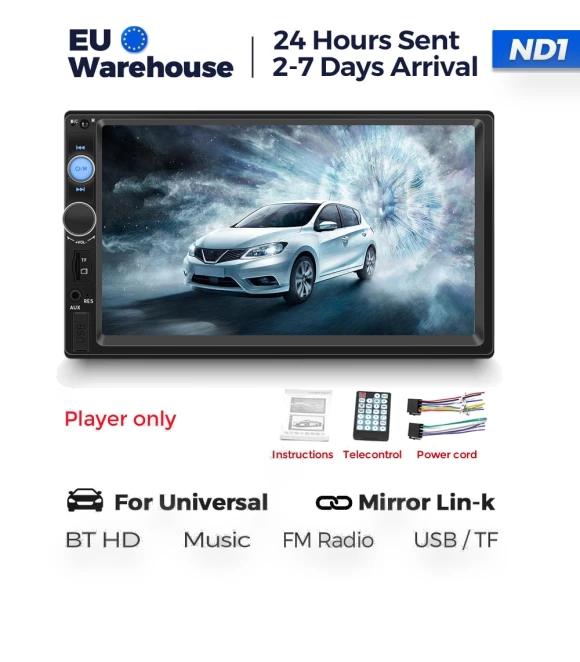 2 Din Car Radio with 7" HD Touchscreen — Stereo Receivers, Auto Launcher