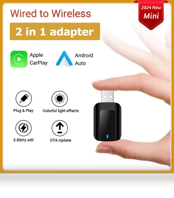 2-in-1 Wireless CarPlay Adapter — Navigation & GPS Accessories, Auto Launcher