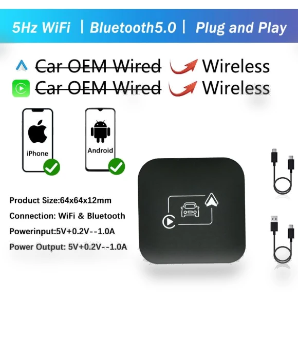 2IN1 Mini AI Box for Wireless Adapter Apple CarPlay — Stereo Receivers, Auto Launcher