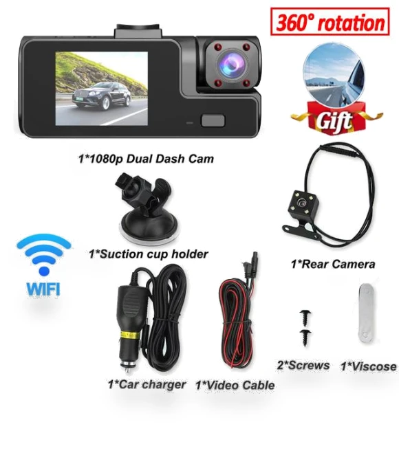 3-Channel Portable 1080P Car DVR — Rearview Cameras for Cars, Auto Accessories Home