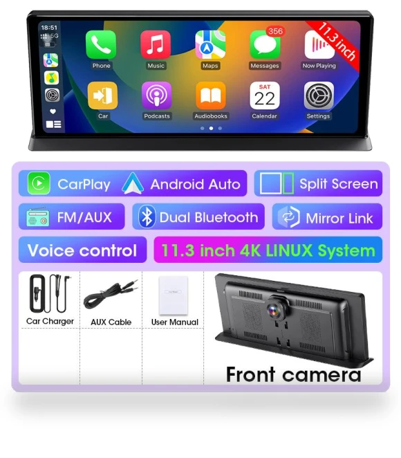 4K Wireless Carplay Android Auto AI Screen Dash Cam — Rearview Cameras for Cars, Auto Accessories Home