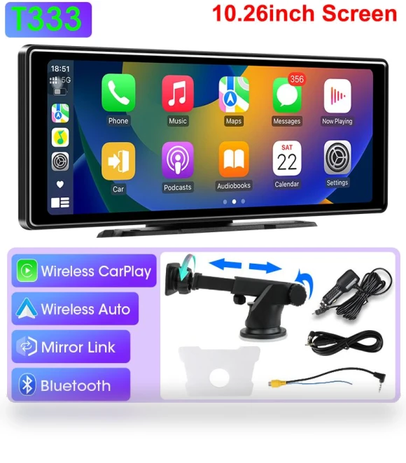Universal 10.26-inch Wireless Carplay Android Auto MP5 Multimedia Video Player — Stereo Receivers, Auto Accessories Home