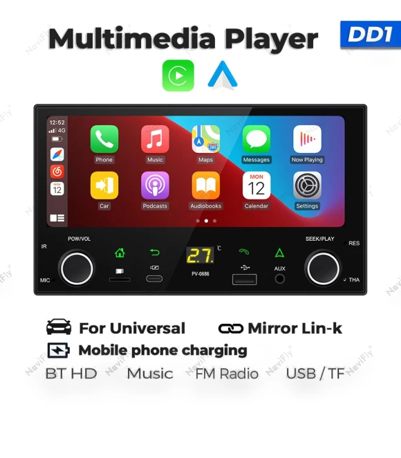 Universal 6.86-inch HD Touchscreen CarPlay Auto 2 Din Multimedia Video Player — Navigation & GPS Accessories, Auto Launcher