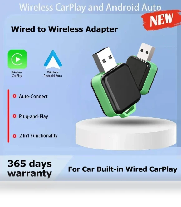 Wireless CarPlay Adapter 2-in-1 for Apple iPhone Android — Stereo Receivers, Auto Launcher
