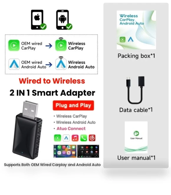 Wireless CarPlay Android Auto Adapter — Phone Accessories, Auto Accessories Home