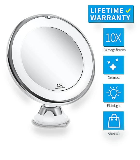 10X Magnifying Mirror with LED Lighting — Handheld, JOHO
