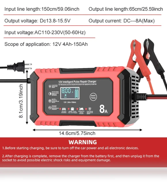 12V 8A Car Battery Charger — Chargers, Seahorse Home