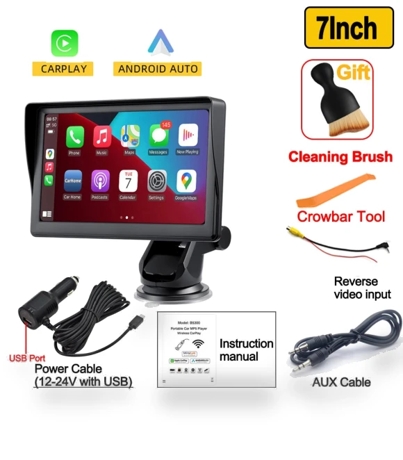 7-inch Portable Wireless Carplay Android Auto Multimedia Video Player — Stereo Receivers, Auto Accessories Home