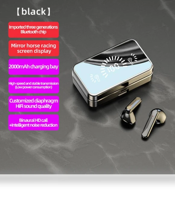 Mirror LED Display Bluetooth 5.1 Earbuds — In-Ear Headphones, ZHENDUO