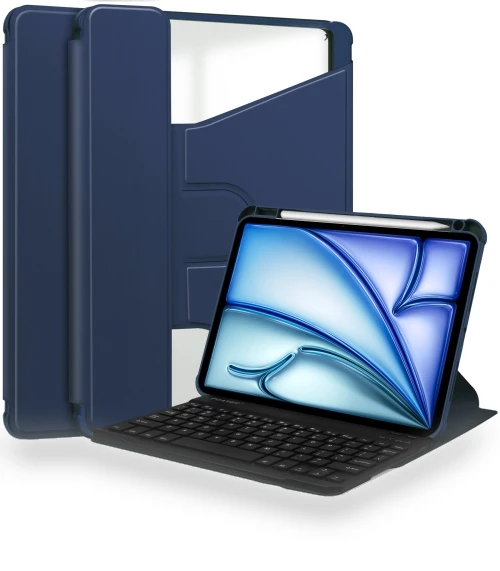 Transparent Rotation Smart Leather Tablet Case with Keyboard for iPad Air 13 2024 — Keyboard Cases