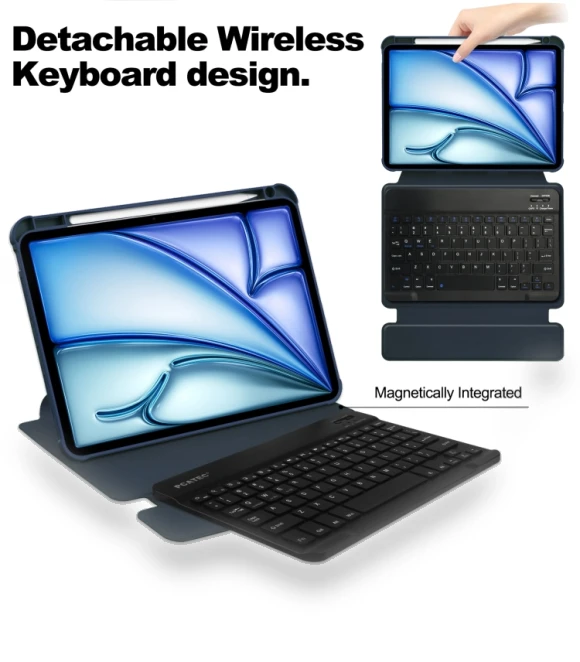 Transparent Rotation Smart Leather Tablet Case with Keyboard for iPad Air 13 2024 — Keyboard Cases