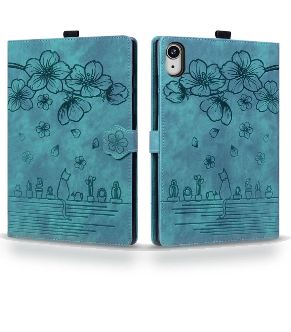 Cartoon Sakura Cat Embossed Smart Leather Tablet Case for iPad mini 6 / mini 2024 — Keyboard Cases
