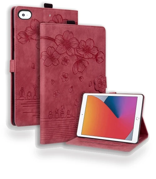Cartoon Sakura Cat Embossed Smart Leather Tablet Case for iPad mini — Keyboard Cases