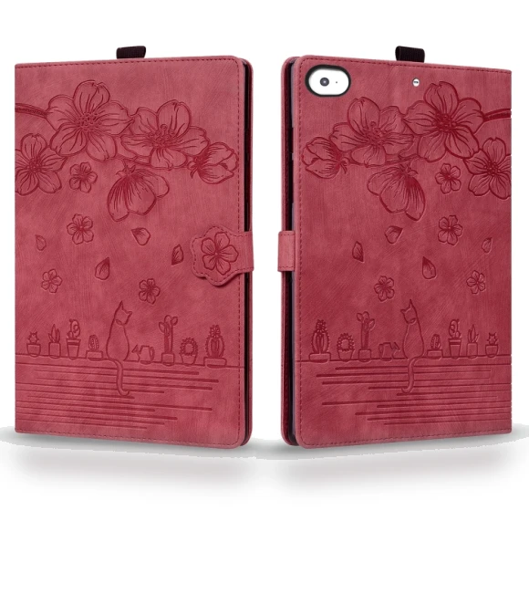 Cartoon Sakura Cat Embossed Smart Leather Tablet Case for iPad mini — Keyboard Cases