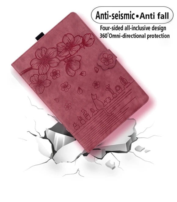 Cartoon Sakura Cat Embossed Smart Leather Tablet Case for iPad mini — Keyboard Cases