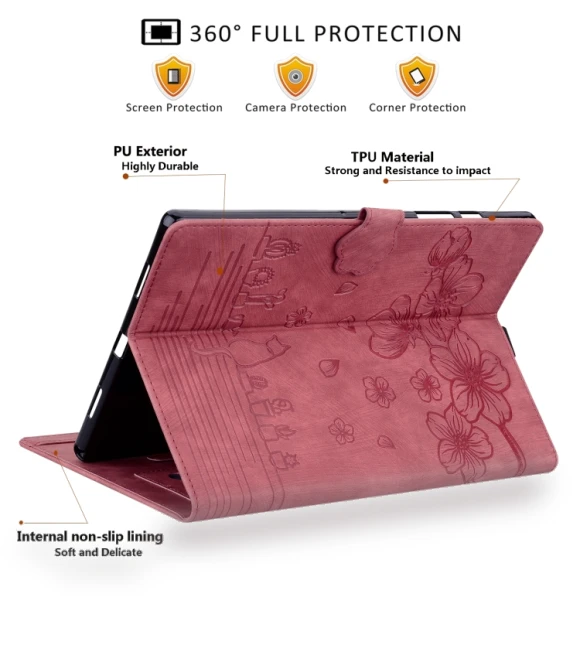 Cartoon Sakura Cat Embossed Smart Leather Tablet Case for iPad mini — Keyboard Cases