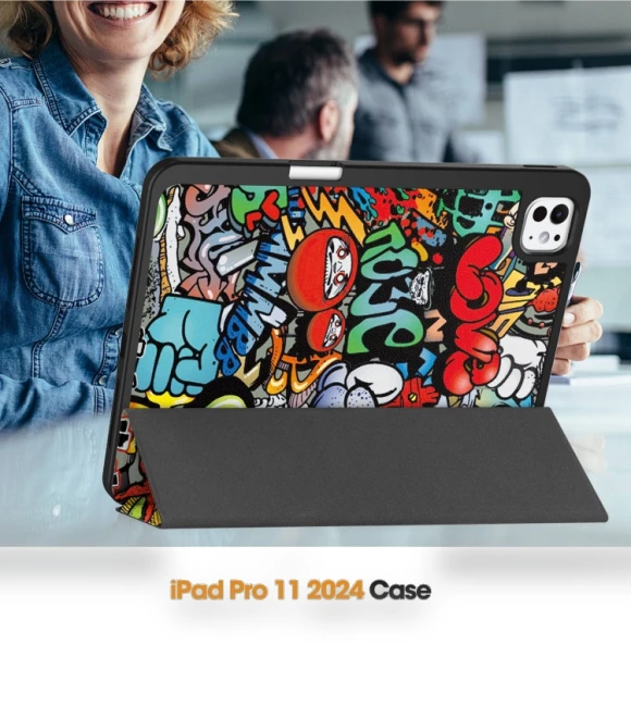 3-Fold Holder Smart Leather Tablet Case for iPad Pro 11 2024 — Cases, Custer Painted