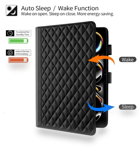 Rhombus Lattice Leather Smart Tablet Case for iPad Pro 11 2024 — Keyboard Cases