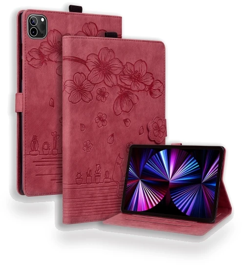 Cartoon Sakura Cat Embossed Smart Leather Tablet Case for iPad Pro 12.9 — Keyboard Cases