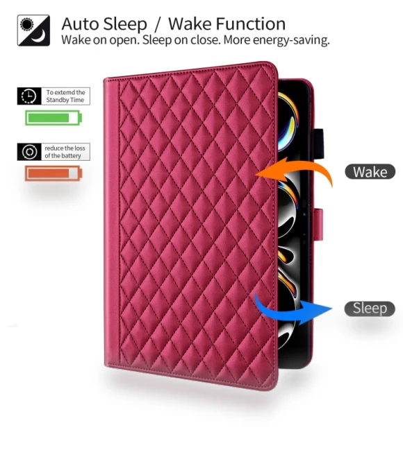 Rhombus Lattice Leather Smart Tablet Case for iPad Pro 13 2024 — Keyboard Cases