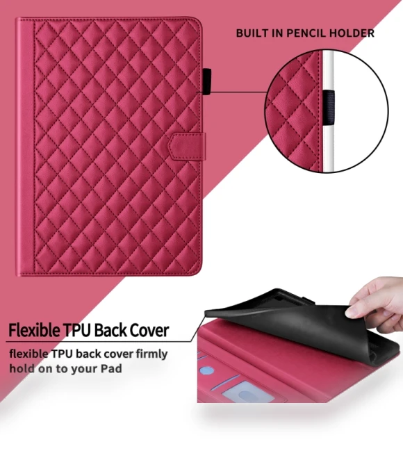 Rhombus Lattice Leather Smart Tablet Case for iPad Pro 13 2024 — Keyboard Cases