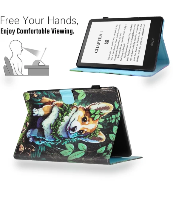 Colored Drawing Stitching Leather Smart Case for Kindle Paperwhite 12th Gen 2024 — Protective Cases, Amazon