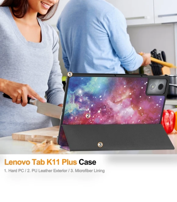 3-Fold Holder Leather Smart Tablet Case for Lenovo Tab K11 Plus — Keyboard Cases, Lenovo