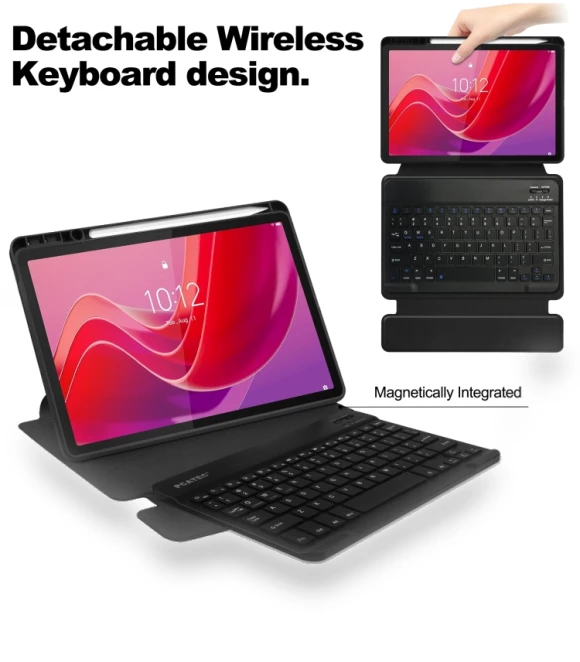 360 Rotation Transparent Smart Leather Case with Keyboard for Tablets — Keyboard Cases, Lenovo