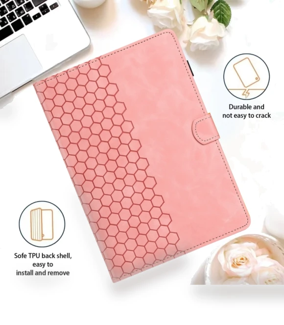 Honeycomb Embossed Leather Smart Tablet Case for Samsung Galaxy Tab A9 — Keyboard Cases, Samsung