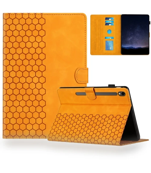 Honeycomb Embossed Leather Smart Tablet Case for Samsung Galaxy Tab S9 / S9 FE — Keyboard Cases, Samsung