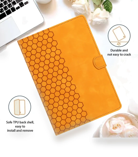 Honeycomb Embossed Leather Smart Tablet Case for Samsung Galaxy Tab S9 / S9 FE — Keyboard Cases, Samsung