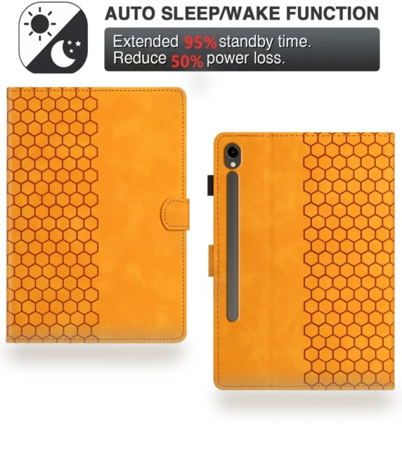 Honeycomb Embossed Leather Smart Tablet Case for Samsung Galaxy Tab S9 / S9 FE — Keyboard Cases, Samsung