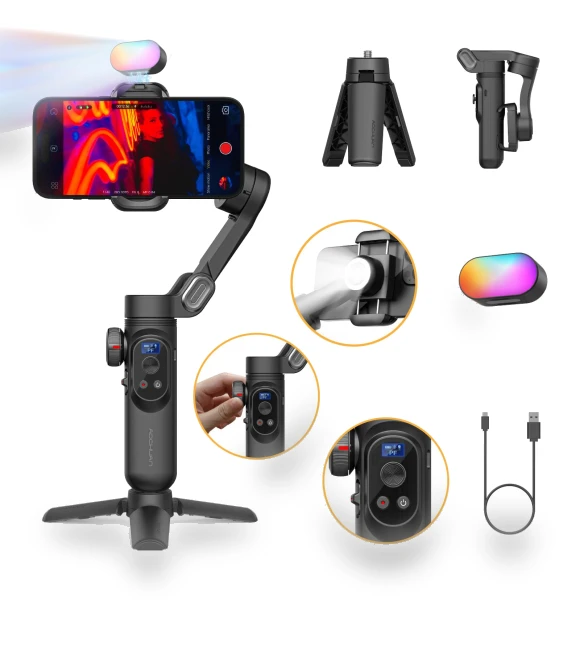 Handheld Stabilizer with RGB Fill Light — Steady Shots, Aochuan