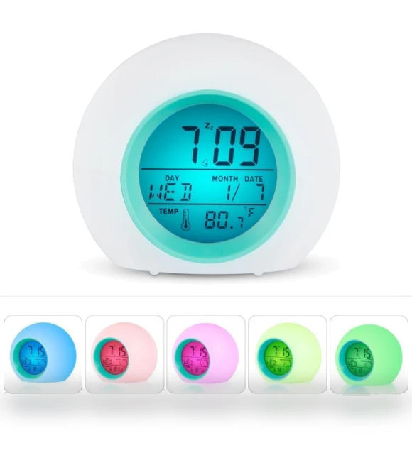7 Color Round LED Digital Alarm Clock with Touch Control — Clocks, DC-HOME Textile